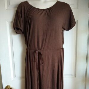 apostrophe stretch brown misses tie waist dress